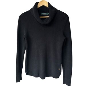 Ralph Lauren Black Cowlneck Long Sleeve Textured Sweater, Small
